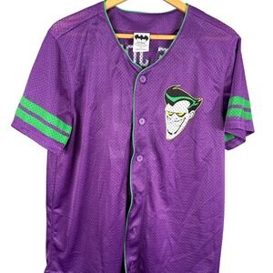DC Comics Batman The Joker Baseball Jersey Purple Mesh Button Up Shirt Mens L